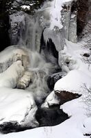 氷結し、幻想的な景観を見せる竜頭の滝＝20日午前10時50分、日光市中宮祠