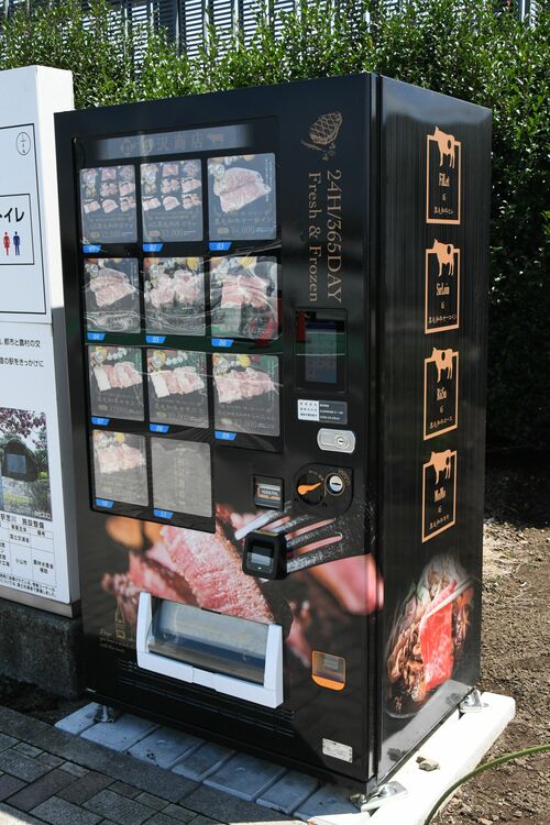 「肉ガチャ」に挑戦できる自動販売機＝小山市下国府塚
