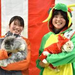 “卯” から “辰” へ　那須どうぶつ王国で干支引き継ぎ式　竜は猫の手…