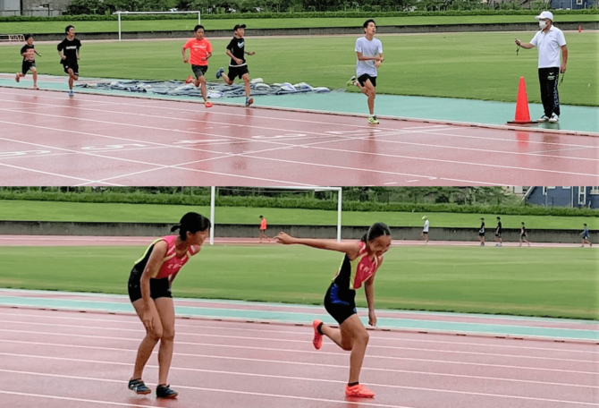 主に長距離を指導する清水 貞夫さん(写真右) 選手各々が、自分の目標を目指し切磋琢磨して います