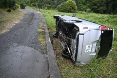 横転の車下敷き ６９歳男性が死亡