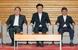 閣議に臨む(左から)林総務相、木原官房長官、茂木外相=16日午前、首相官邸