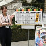 頑張れ、若ノ勝関 宇都宮市役所 正面玄関近くの星取りボードで新入幕の奮闘応援