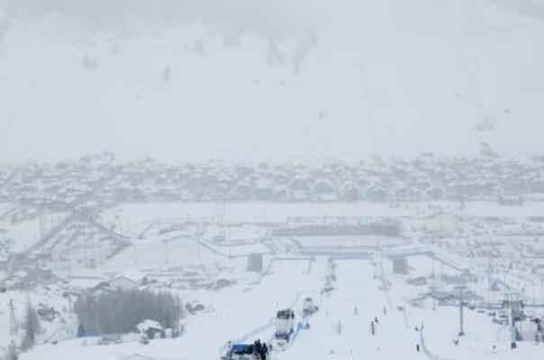 　スノーボードのスロープスタイルで練習が行われたリビーニョ・スノーパーク＝１４日、リビーニョ（ゲッティ＝共同）