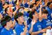 日本の4点目のゴールに盛り上がる、森保一監督の母校長崎日大高のサッカー部員=21日午後、長崎県諫早市