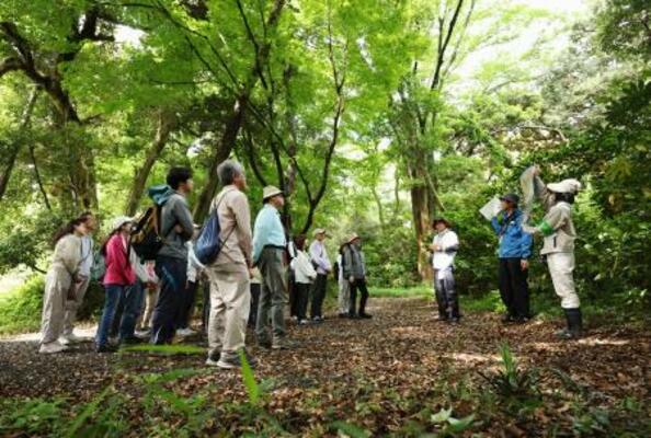 　皇居・吹上御苑で行われた自然観察会の参加者＝４日午前（代表撮影）