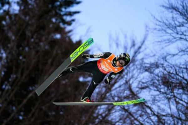 ノルディックスキー・ジャンプ男子のフライング世界選手権に出場した二階堂蓮=23日、オーベルストドルフ(ゲッティ=共同)