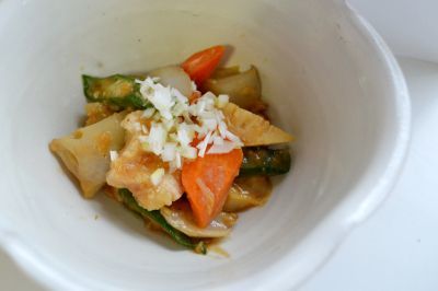 野菜と鶏肉の味噌がらめ
