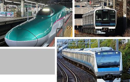 　右上から仙石線、左は東北新幹線はやぶさ、右下は京浜東北線＝資料（ｐｈｏｔｏＡＣ）