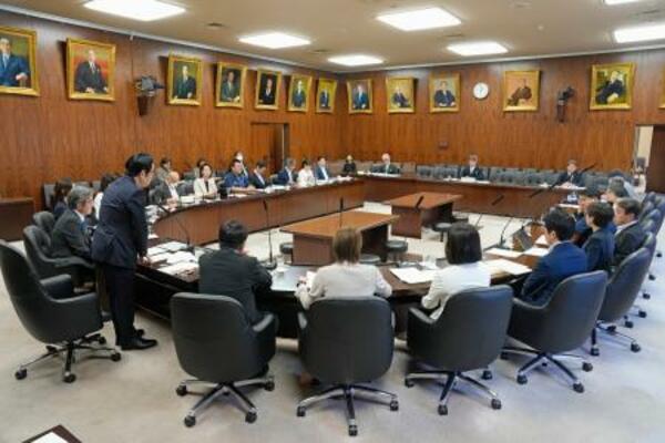日本国旗損壊罪法案を巡り、参考人からの意見聴取と質疑を実施した参院内閣委=14日午後