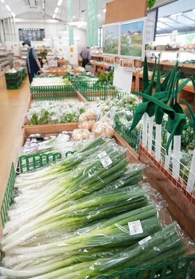 農産物直売所に並ぶ深谷ねぎ