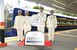 東武日光駅で新デザインの「特急きぬがわ」がお披露目された＝12日午後１時45分、日光市松原町