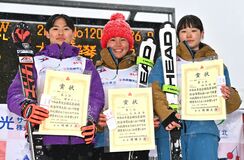 足利大付１年の大西Ｖ　県勢で初、全国高校スキー女子回転【動画】