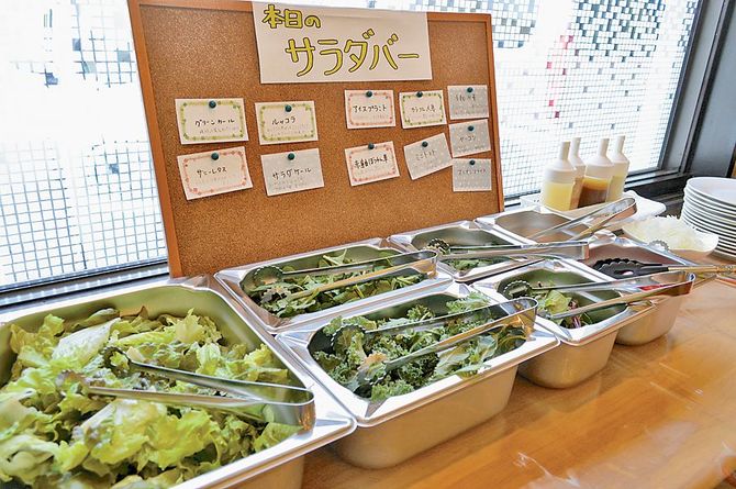 有機野菜や特別栽培の野菜が並ぶサラダバー