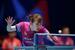 　女子準決勝のドイツ戦でプレーする早田ひな＝ロンドン（ＡＰ＝共同）