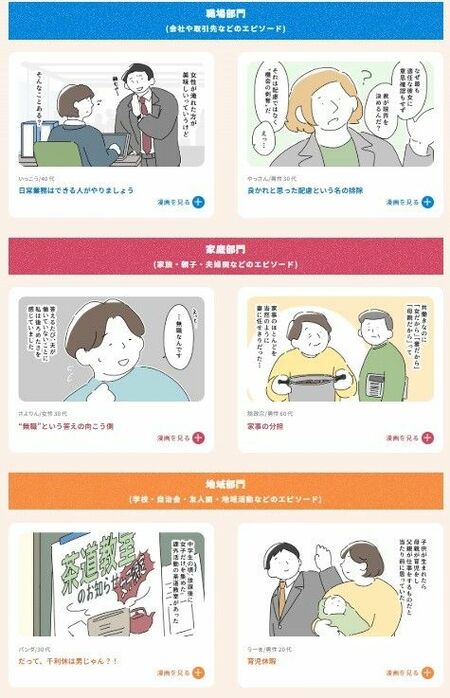 アンコンシャス・バイアスのエピソードコンテストの入選作品を活用した漫画を掲載している特設ページ