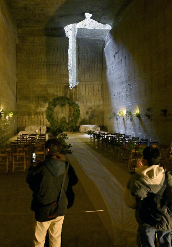 ４月５日まで公開が予定されている大谷資料館最深部の非公開エリア＝14日午前11時40分、宇都宮市大谷町