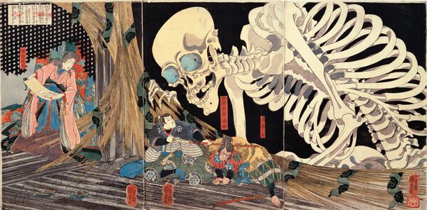 「こわ～い－」に展示される歌川国芳「相馬の古内裏・滝夜叉姫と大骸骨」（小杉放菴記念日光美術館提供）