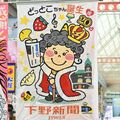 宇都宮・オリオン通りに巨大な「どっとこちゃん」出現　誕生20周年フラッグ制作、歴代支局員らが挑戦