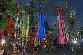 夜にきらめく七夕飾り