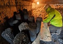 伝統の「菊花炭」作り　市貝