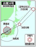 台風14号栃木県に最接近　強風、落雷などに注意