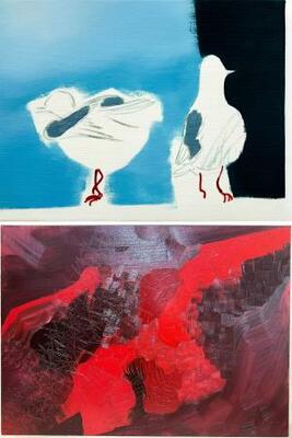 長沢楓「untitled」(2024年)(上)、松山梨子「Individual uniqueness」(2021年)(提供写真)