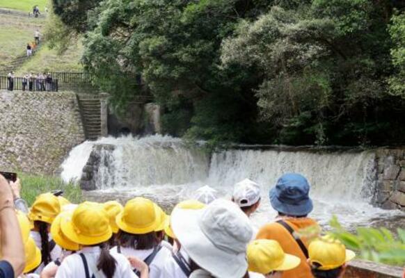 香川県まんのう町の満濃池で行われた「ゆる抜き」=15日午前