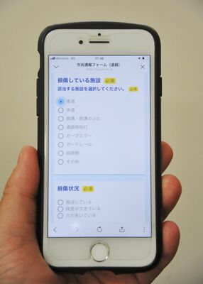 鹿沼市オンライン通報システムの入力画面