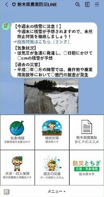 県農業防災ＬＩＮＥの配信イメージ