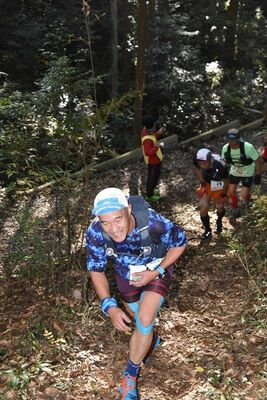 山道を力走する出場者
