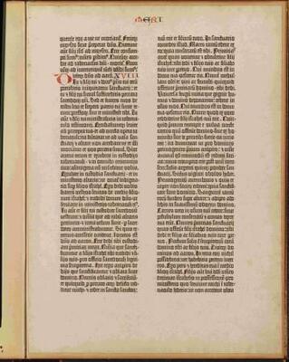 　４２行聖書（旧約聖書零葉）グーテンベルク印行、１４５５年頃、印刷博物館蔵
