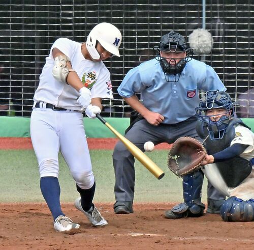 延長10回タイブレーク、佐野日大の小和田がサヨナラの適時打を放つ＝清原、河野光吉撮影