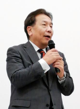 　さいたま市で講演する立憲民主党の枝野元代表＝２０日午後