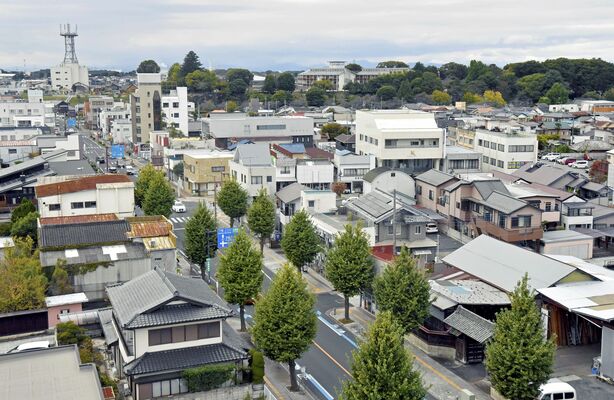 真岡市役所から台町方面を望んだ市街地