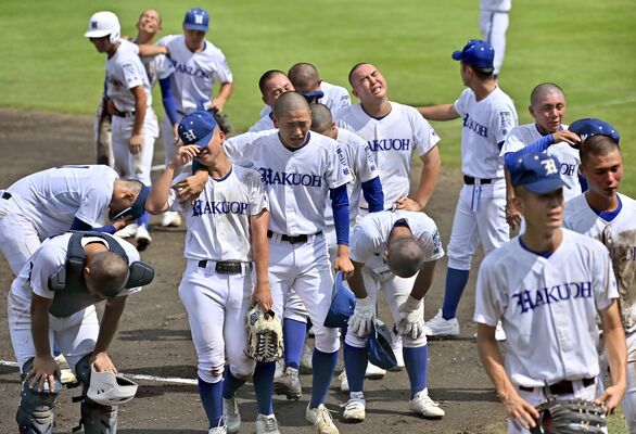 初戦で敗れ、悔し涙に暮れる白鴎足利ナイン＝エイジェック
