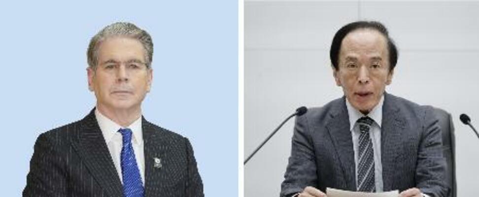　ベセント米財務長官（左）、植田和男日銀総裁