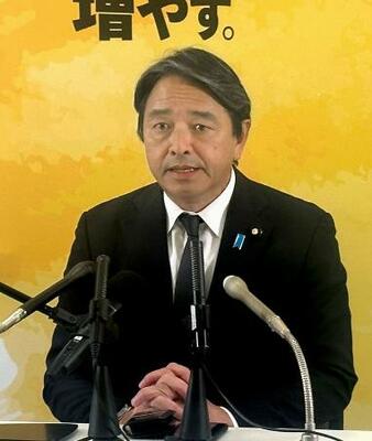 記者会見する国民民主党の榛葉賀津也幹事長=7日午後、国会