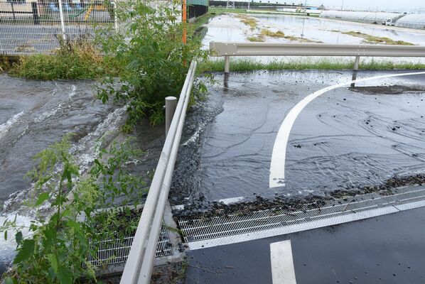 道路や田畑が浸水した＝24日午後４時40分、宇都宮平出町