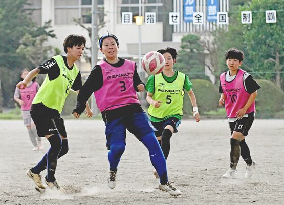 「目指せ全国制覇」と掲げたグラウンドで練習に励む文星女の選手たち