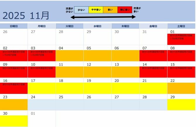 日光市観光協会の渋滞予測カレンダー(協会ホームページから引用)