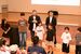 オープニングセレモニーで登壇した渡辺監督（左から３人目）ら＝１３日午前、大田原市南金丸