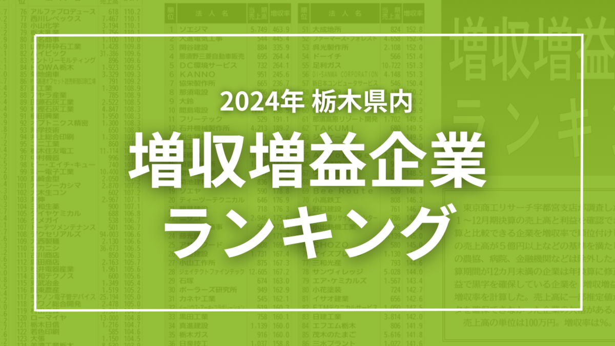 栃木県内の増収増益企業ランキング 493社の全順位を一括掲載《2025年