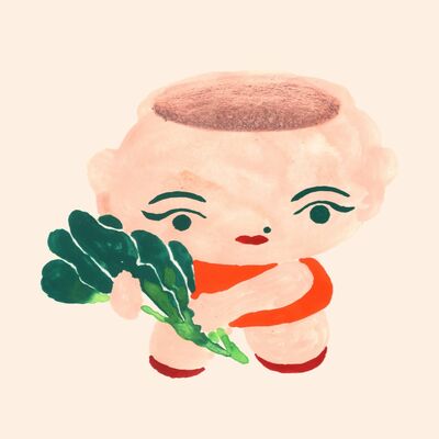 返礼品として出品される作品「ぽっとちゃんとほうれん草」