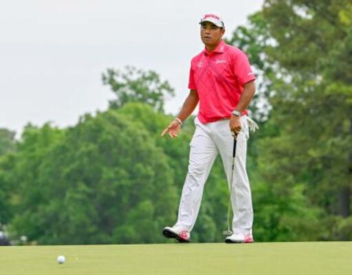 　第３ラウンド、１１番でバーディーパットを外した松山英樹。通算６オーバーで６８位＝クウェイルホロー・クラブ（共同）