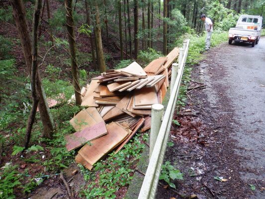 大量の廃畳の不法投棄が確認された現場＝６月23日、栃木市岩舟町小野寺
