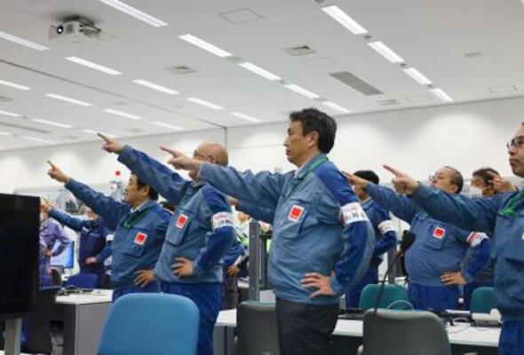 　東京電力が新潟県の柏崎刈羽原発で開いた「安全決起大会」＝２２日午後