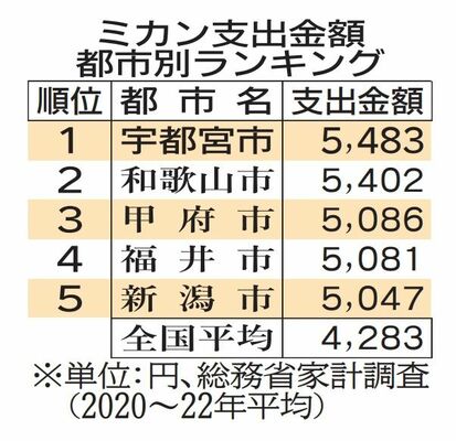 ミカン支出金額都市別ランキング