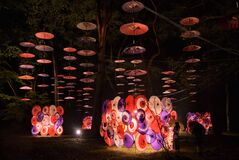 和傘が彩る幻想的空間　鬼怒川公園で「月あかり花回廊」【動画】