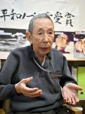 県被団協元会長の中村さん。被爆者の実相を伝え、核兵器廃絶を唱え続ける重要性を強調する＝１２日午後、宇都宮市